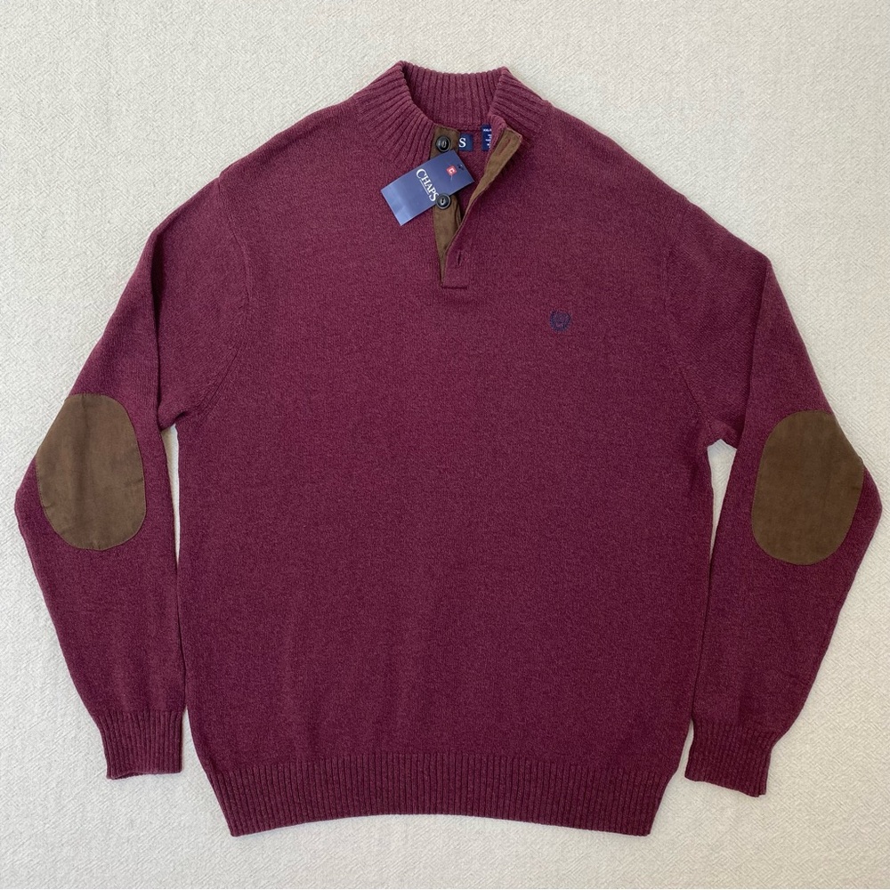 CHAPS Men's Classic Fit Pullover Sweater sz XXL Elbow Patch 1/4 Buttons MockNeck